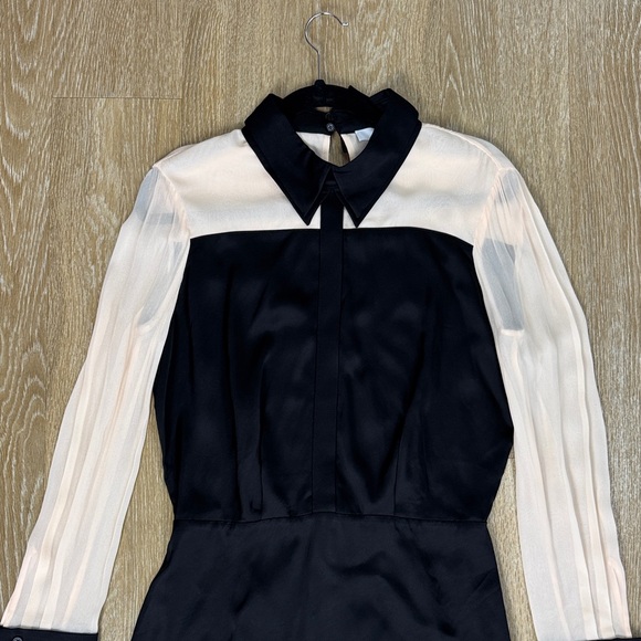 Reiss Veneto Color Block Midi Satin Sheer Long Sleeve Shirt Dress size 6 - Picture 6 of 11